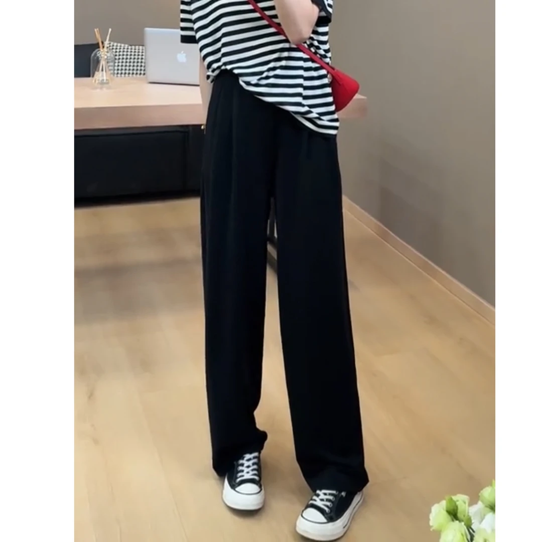 艾塔莉基础款百搭纯色宽松休闲裤夏季新款梨型身材显瘦时尚阔腿裤