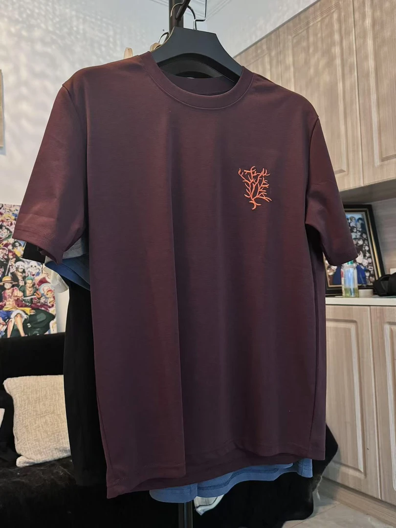 [李尚专属] 高版本珊瑚刺绣咖色短袖标准版型