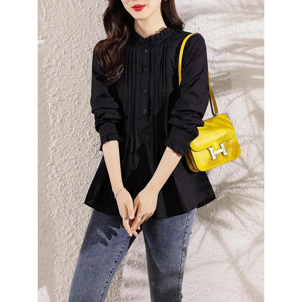 杜拉妮大码木耳领长袖衬衫宽松休闲气质2025秋季显瘦新款女式衬衣