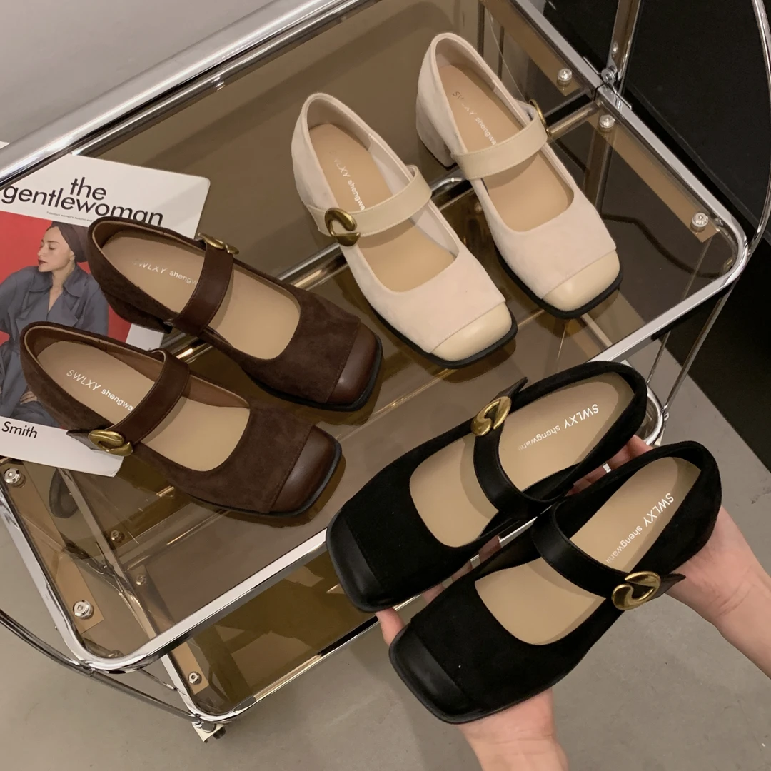 贾不假法式复古粗跟单鞋2025早春新款晚晚风气质配裙子玛丽珍跟鞋