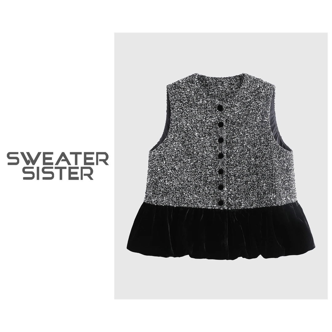 新中式丝绒拼接高级感无袖马甲上衣女515-02009