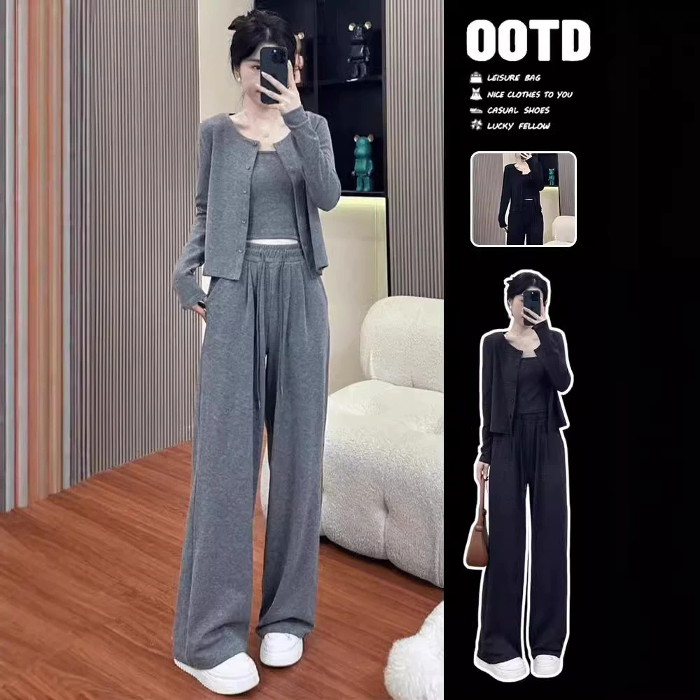 欧货休闲时尚运动套装女早初秋季2024新款小个子韩系高级感三件套