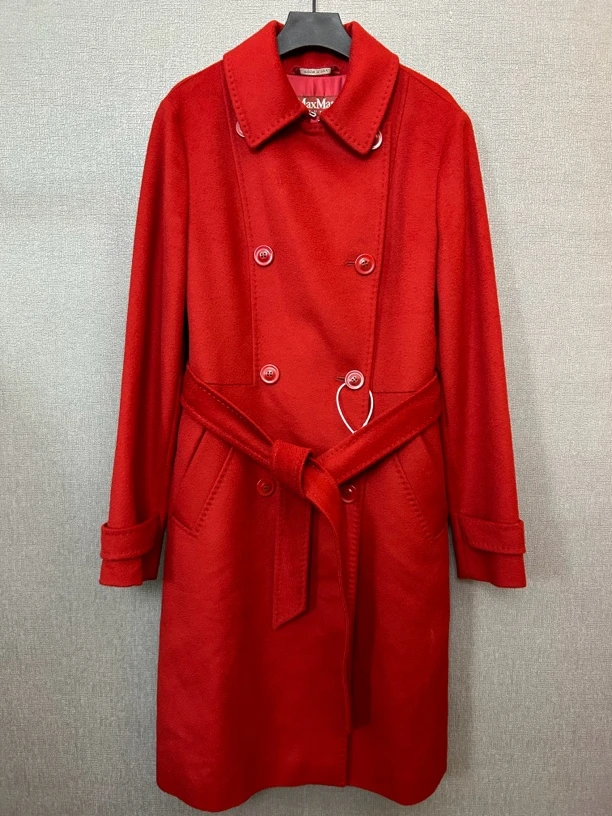 95新 MaxMara 红色纯色大衣外套