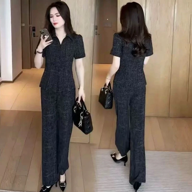妈妈装时尚套装夏季韩版套装中老年女装短袖夏装减龄宽松大码女装