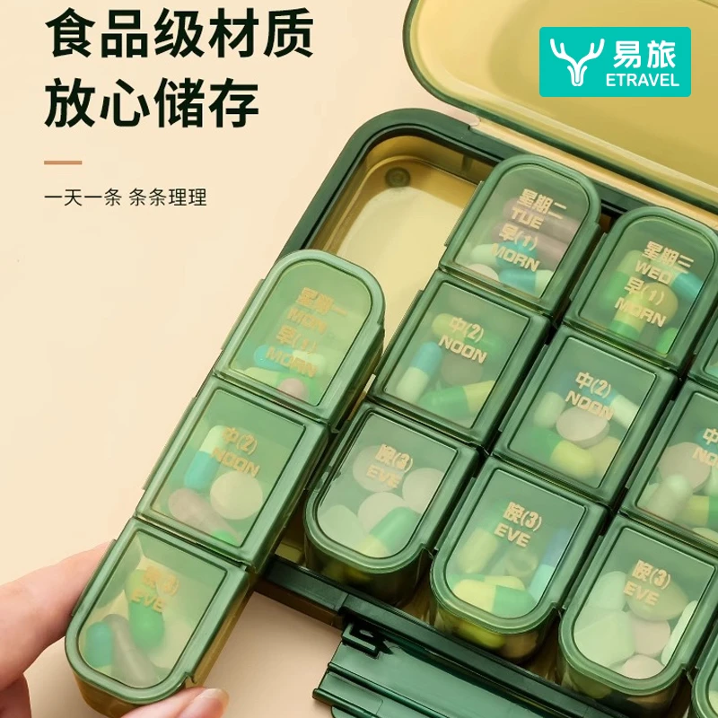 药盒便携分装一周七天老人随身吃药提醒盒大容量出差药丸分药器