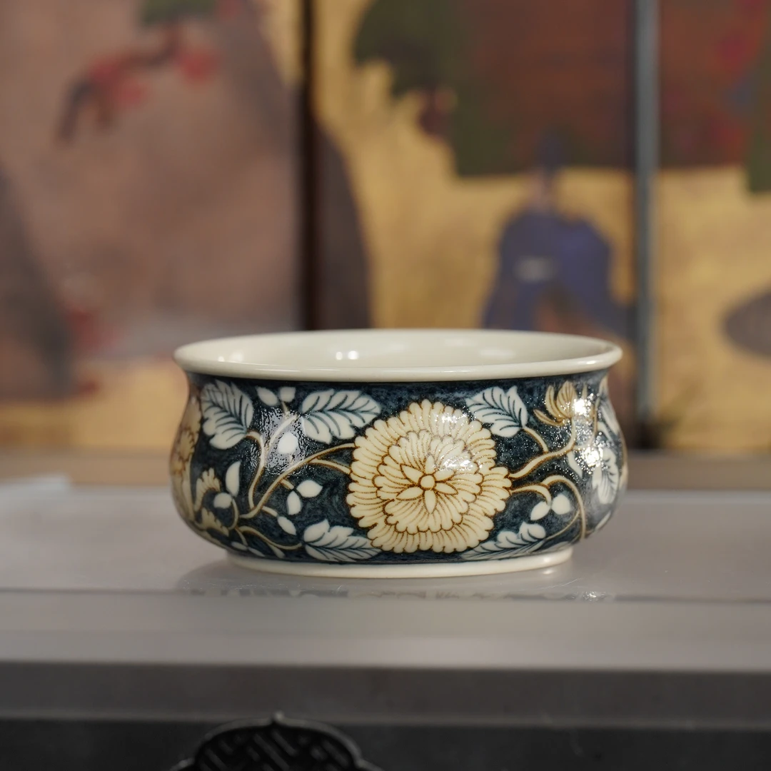 立勤堂釉里金黑金牡丹儒士杯景德镇陶瓷家用高档主人杯茶杯茶具