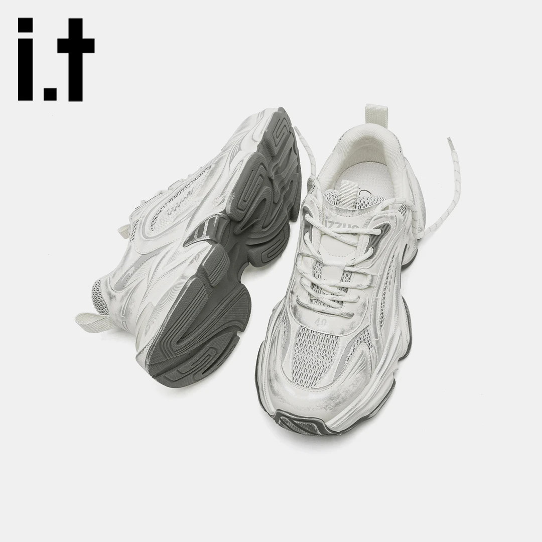 it  izzue休闲男鞋新款秋季厚底增高老爹鞋透气潮流复古运动鞋