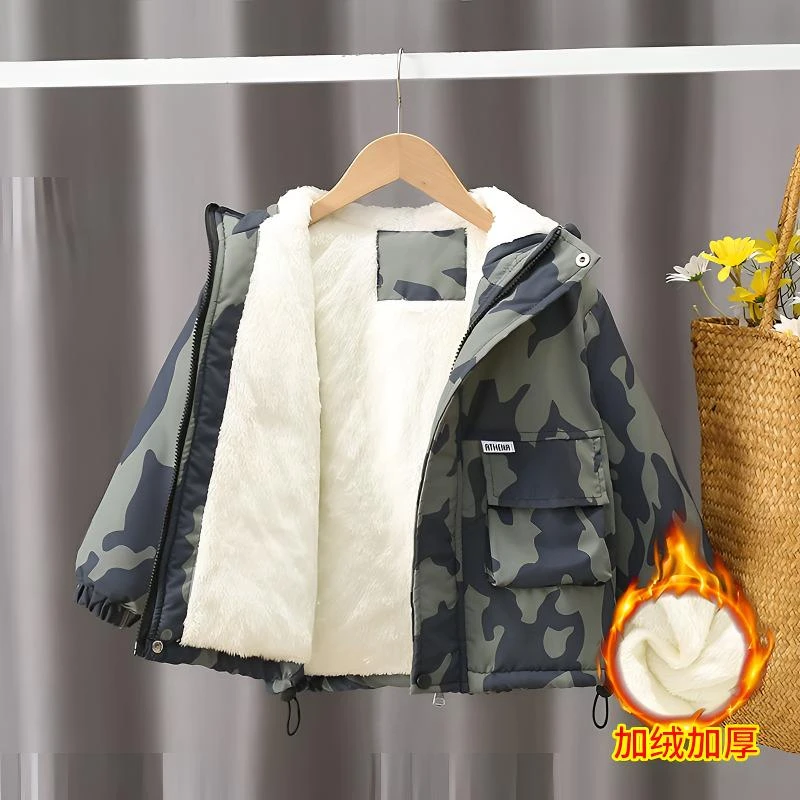 男童迷彩棉服外套加绒加厚洋气宝宝冲锋衣中大童儿童派克服上衣潮