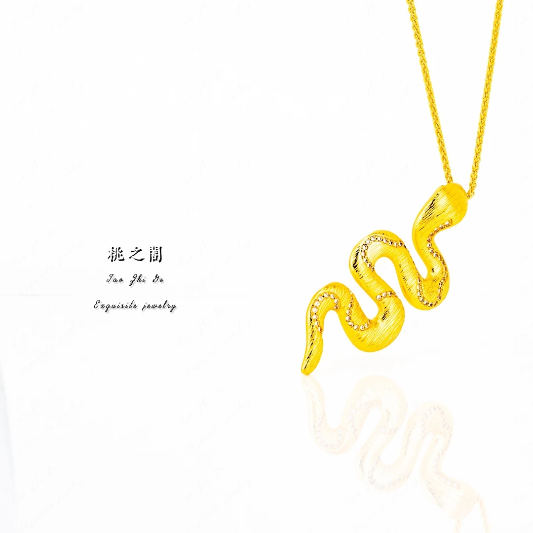铜合金合成锆石吊坠 桃之阁铜合金项链小肥蛇项链复古吊坠