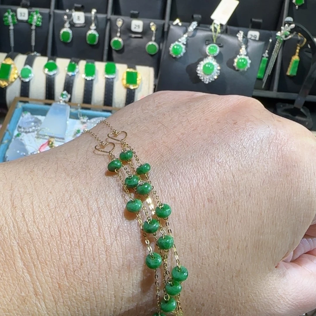 翡翠18K金镶嵌颈饰耳线