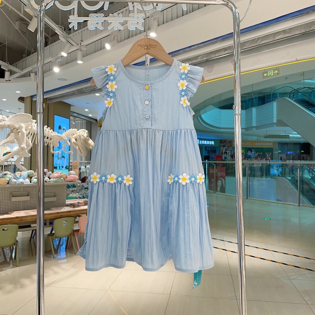 MOMOCO女童夏季甜美时尚休闲清新花朵小飞袖连衣裙77630484001