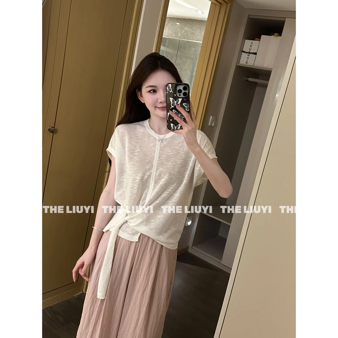 【LIUYI】夏季冰丝设计感收腰显瘦上衣55083