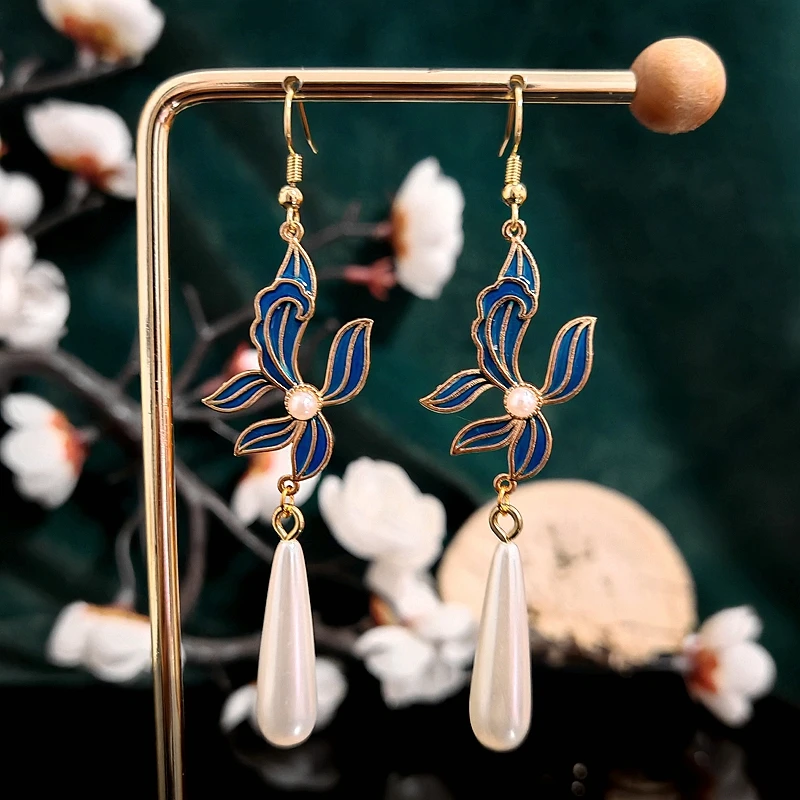 多吉米青兰坠露复古新中式原创高级感耳环无耳洞耳夹耳饰配汉服