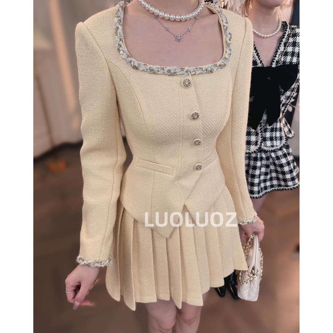 【现货】LUOLUOZ【日落朝阳】绵羊毛轻奢假两件气质短款连衣裙