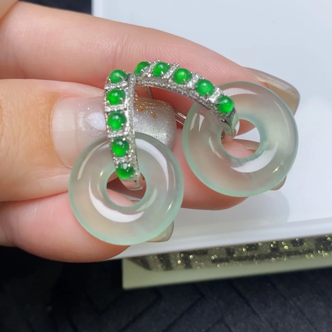 翡翠18K金镶嵌耳饰甜甜圈➕小蛋面耳扣