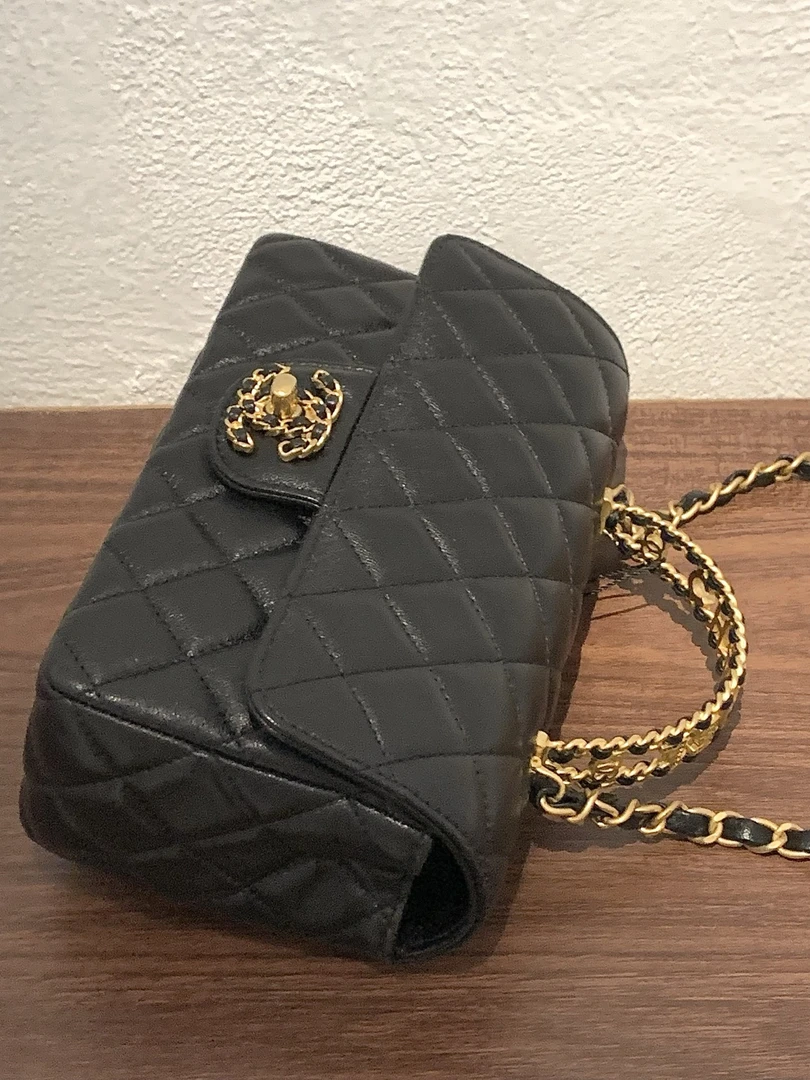 99新 Chanel/香奈儿 HIHI/24C黑金字母镶钻手柄CF大mini链条包