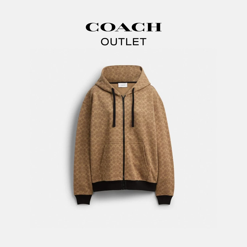 COACH/蔻驰奥莱 棉质满布经典标志拉链连帽卫衣
