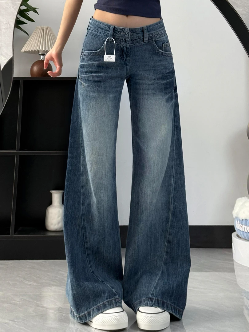 美式不贴腿微喇牛仔裤女2025秋冬新款胖mm高腰遮胯显瘦直筒阔腿裤