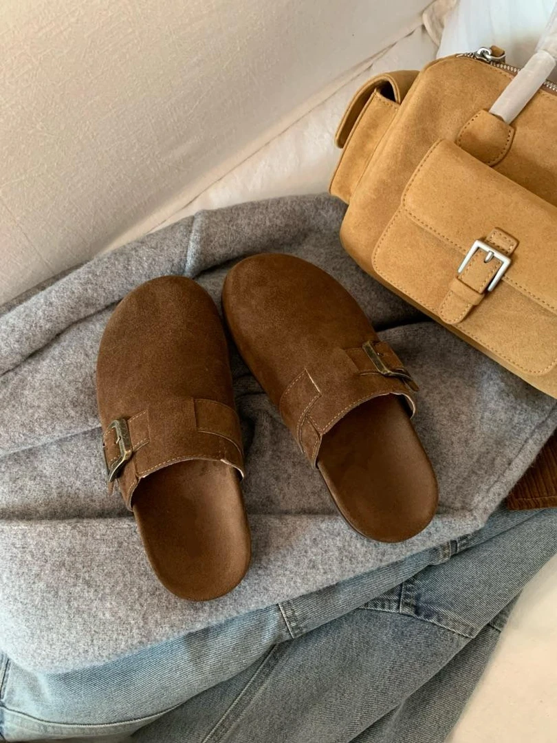 复古调性拖~软木半拖鞋女鞋子懒人一脚蹬休闲厚底勃肯鞋828-6/A8