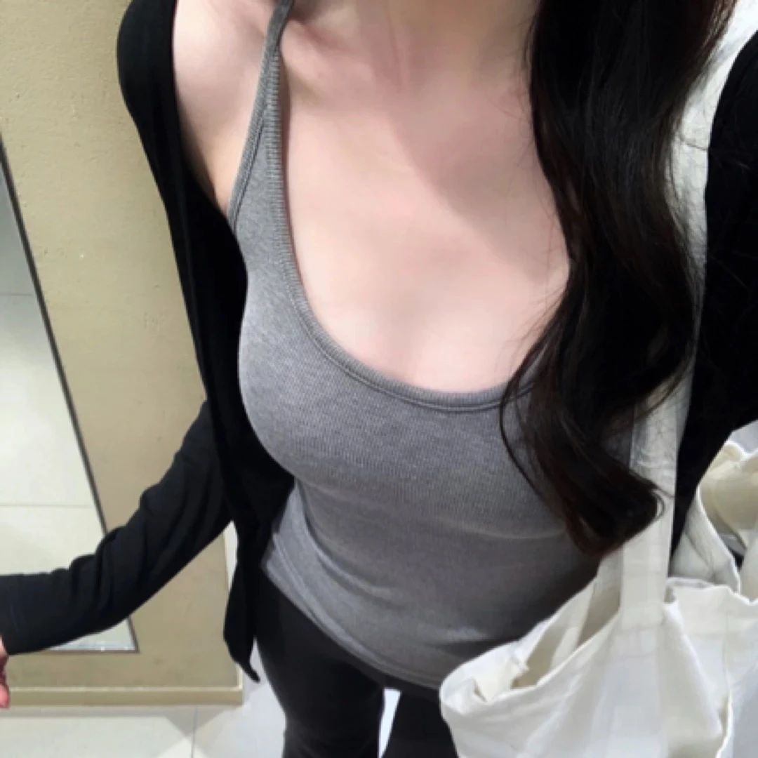 【原版】工字挂脖吊带背心女带胸垫纯欲风性感辣妹收腰显瘦外穿内搭