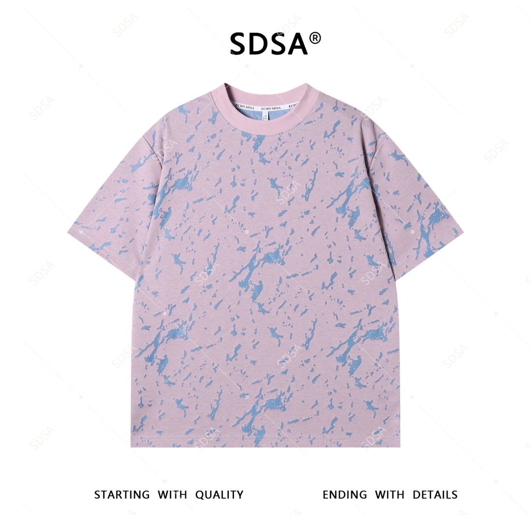 SDSA夏季新款男士痞帅潮牌割破撞色设计短袖T恤时尚圆领宽松上衣