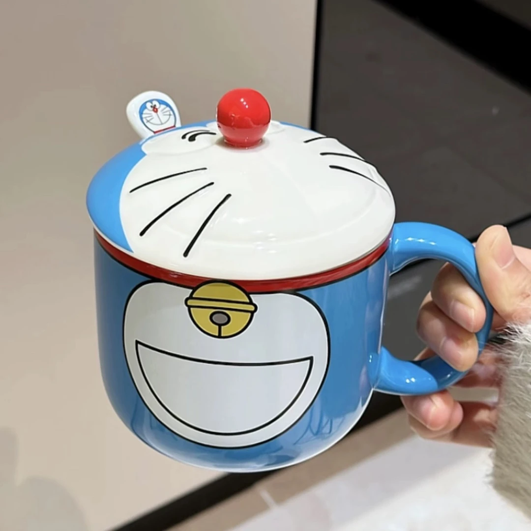 MOMO哆啦A梦带盖水杯情侣咖啡杯卡通马克杯创意个性