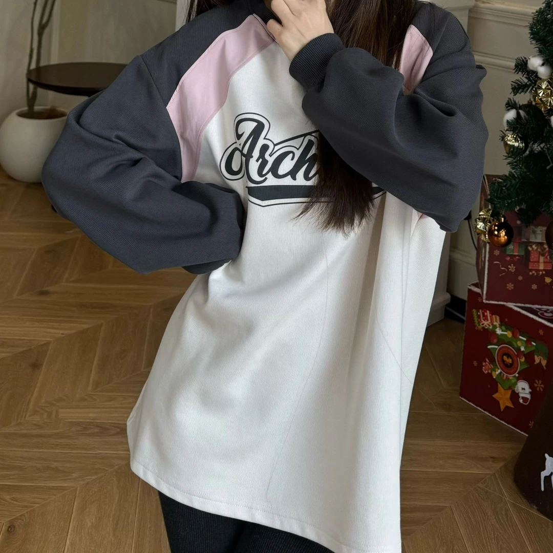 【PGXIAOM】mini定制宽松拼色学院风卫衣WY1050