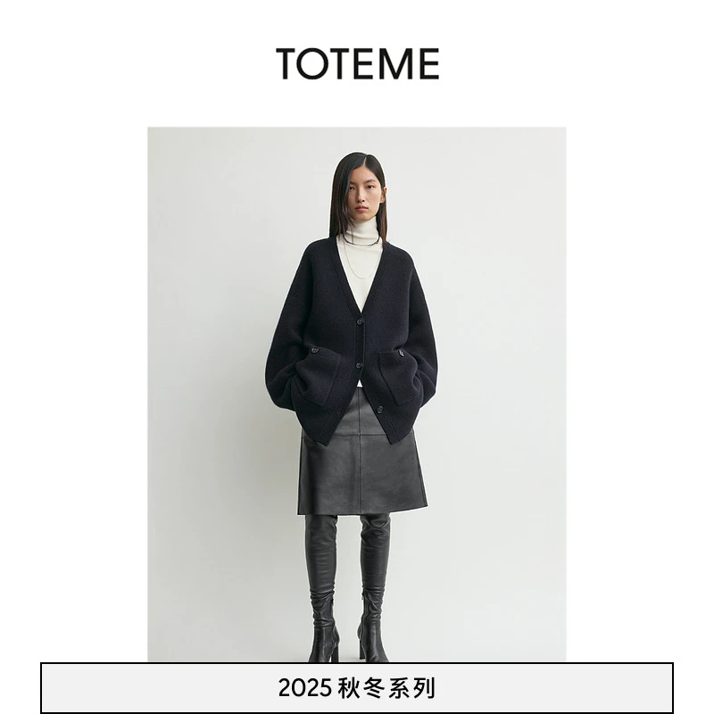 TOTEME女装25秋冬新款海军蓝长款慵懒宽松落肩针织开衫