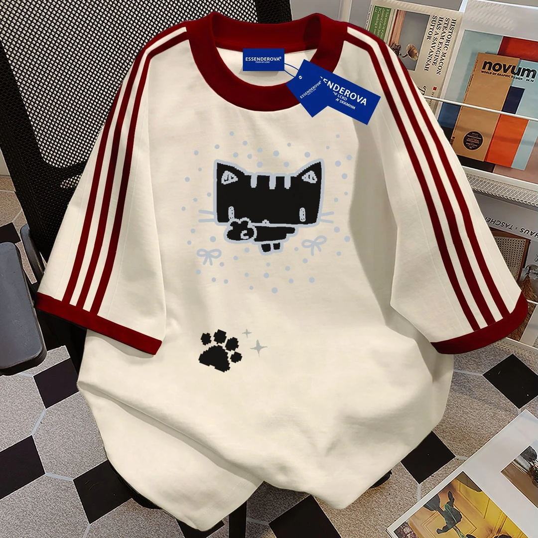 100%纯棉复古美式圆领短袖t恤男女夏季爆款宽松街头学生情侣上衣