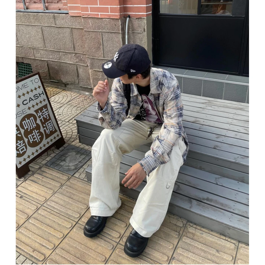 C05#断码浮力！早春破坏流苏磨毛渲染纯棉格子衬衫男女西海岸上衣