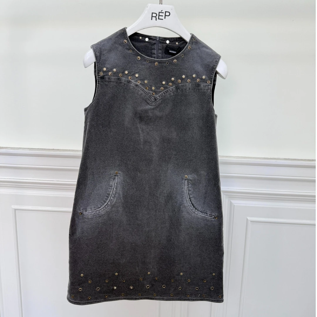 REP-WE11DONE设计师品牌炭灰色女士洗水丝绒连衣裙 25FW新款