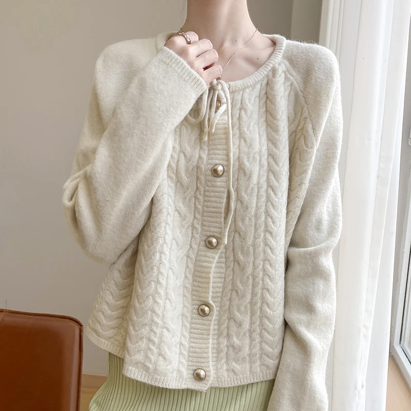 安迪绒圆领抽绳开衫2024年秋季时尚简约百搭