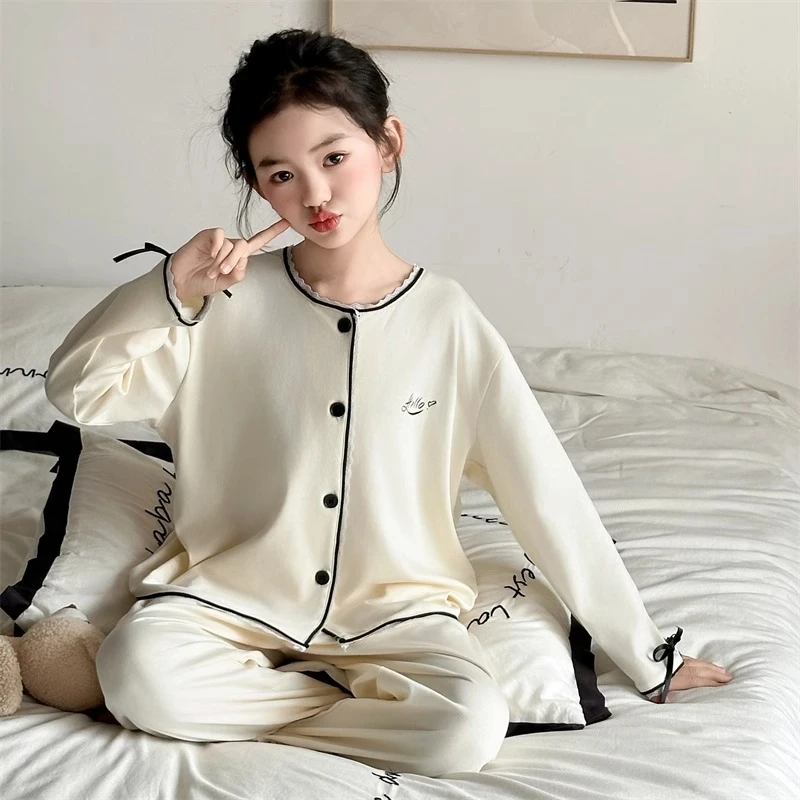 新款儿童睡衣2025女童春秋高端纯棉长袖家居服女孩爆款可外穿套装