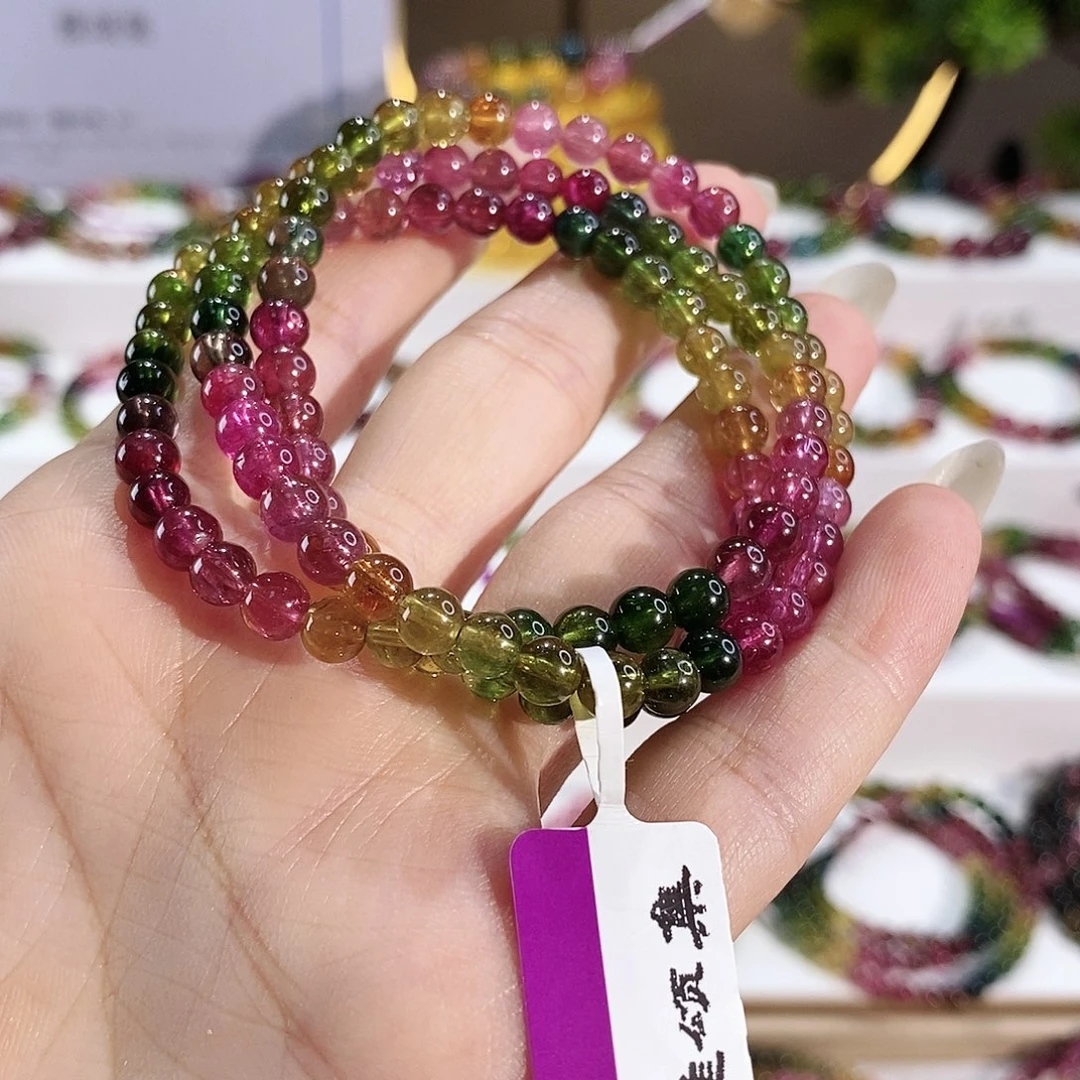 未镶嵌手串碧玺G2134三圈颜色微差