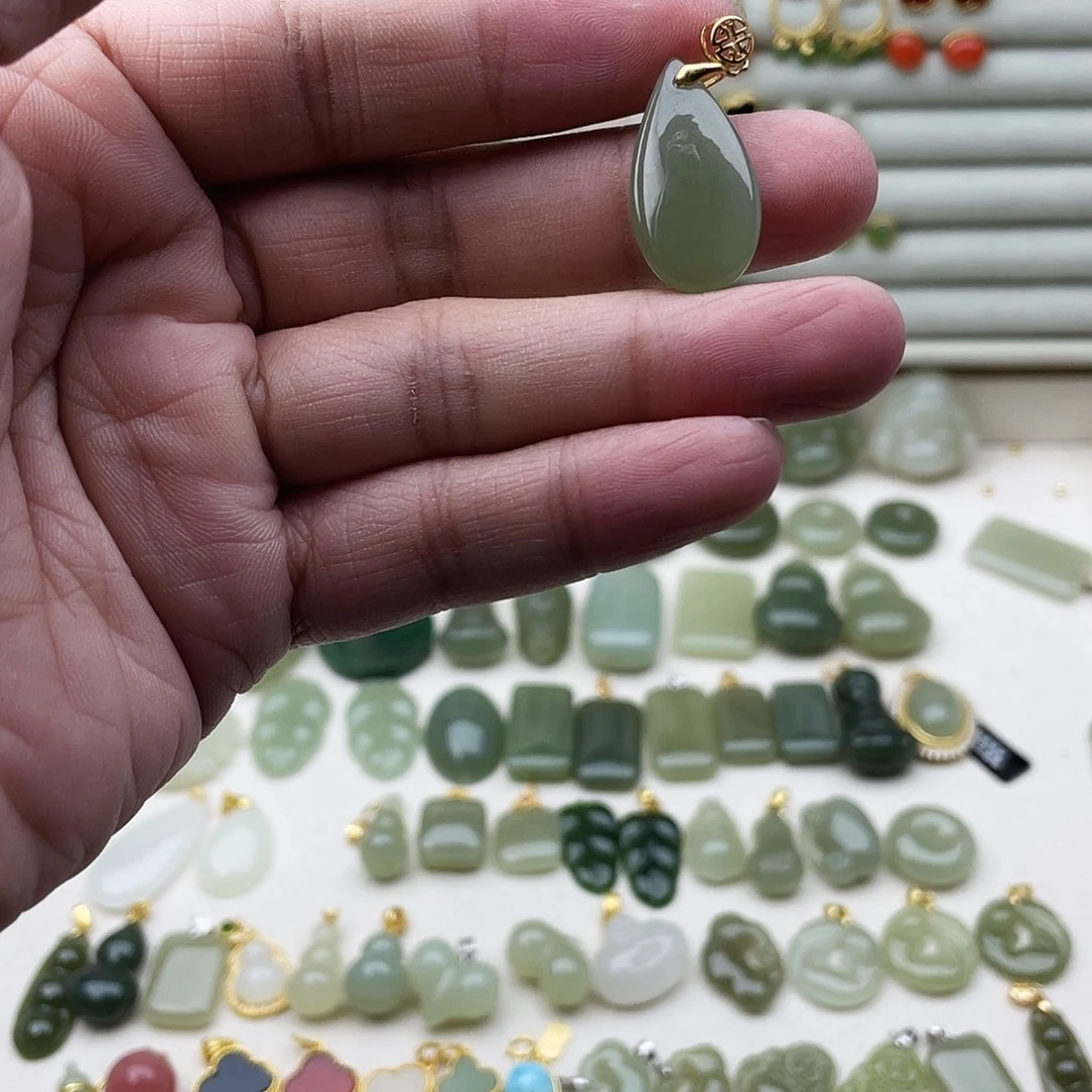 和田玉银S925镶嵌吊坠(不含链)