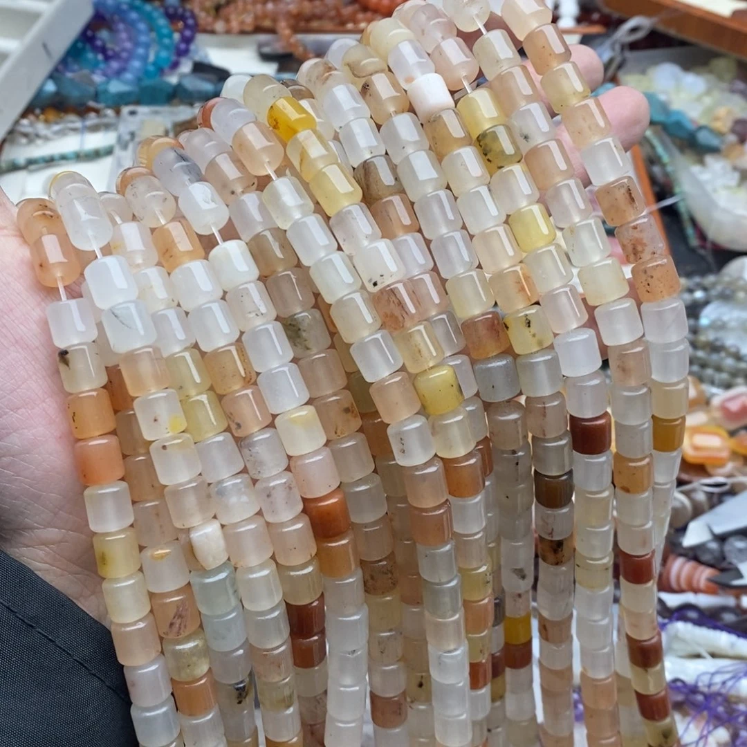 玛瑙/玉髓未镶嵌珠宝半成品一条天然微瑕8mm白金丝玉小桶珠