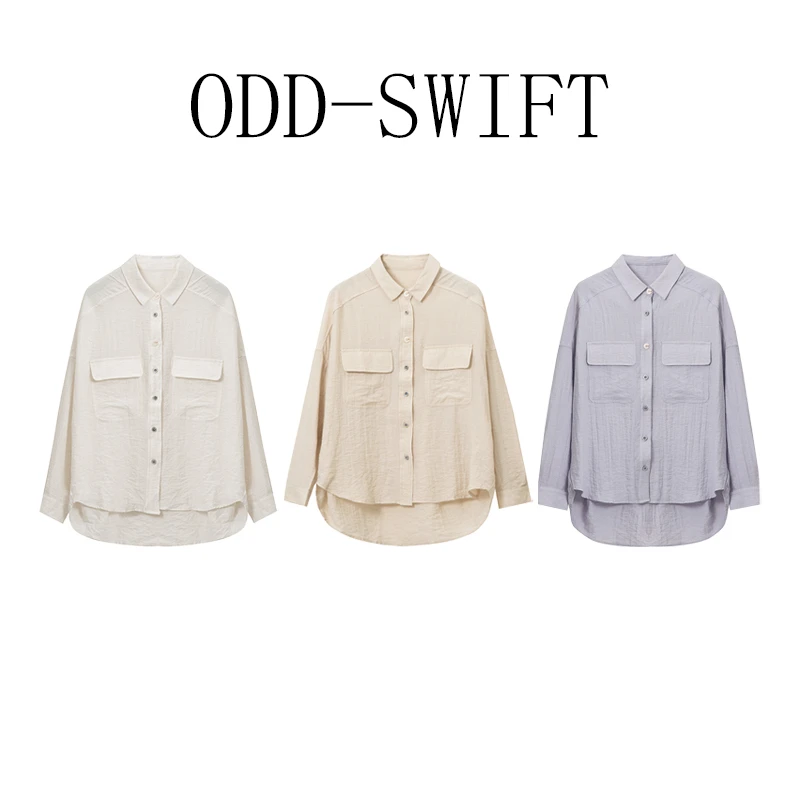 【亚麻月光曲】不规则手缝扣设计 老钱风气质休闲通勤衬衫-052