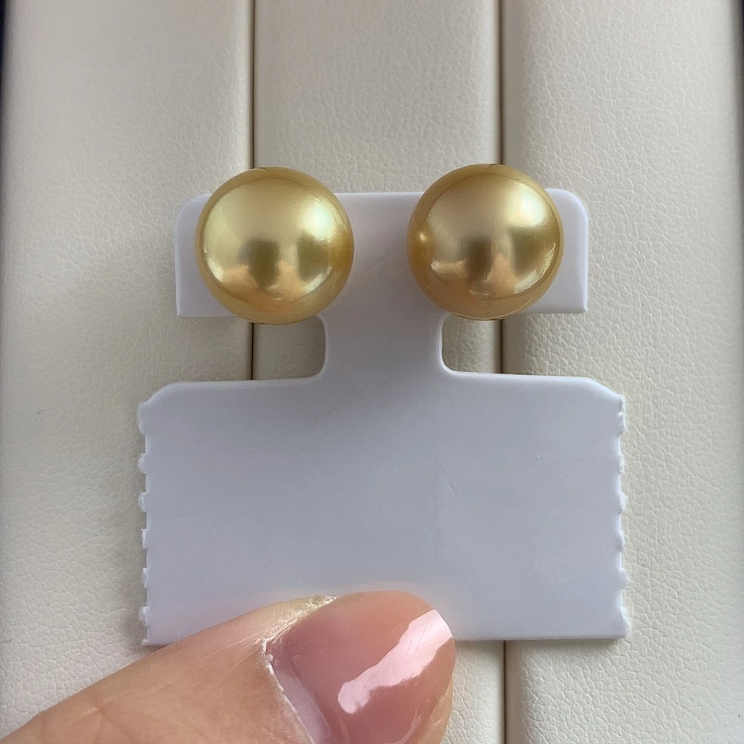 耳饰海水珍珠18K金镶嵌12-13mm