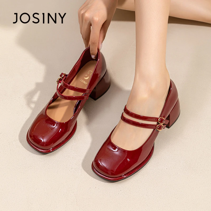 卓诗尼2025年春季浅口时尚百搭粗跟小单鞋法式配裙子一字带玛丽珍