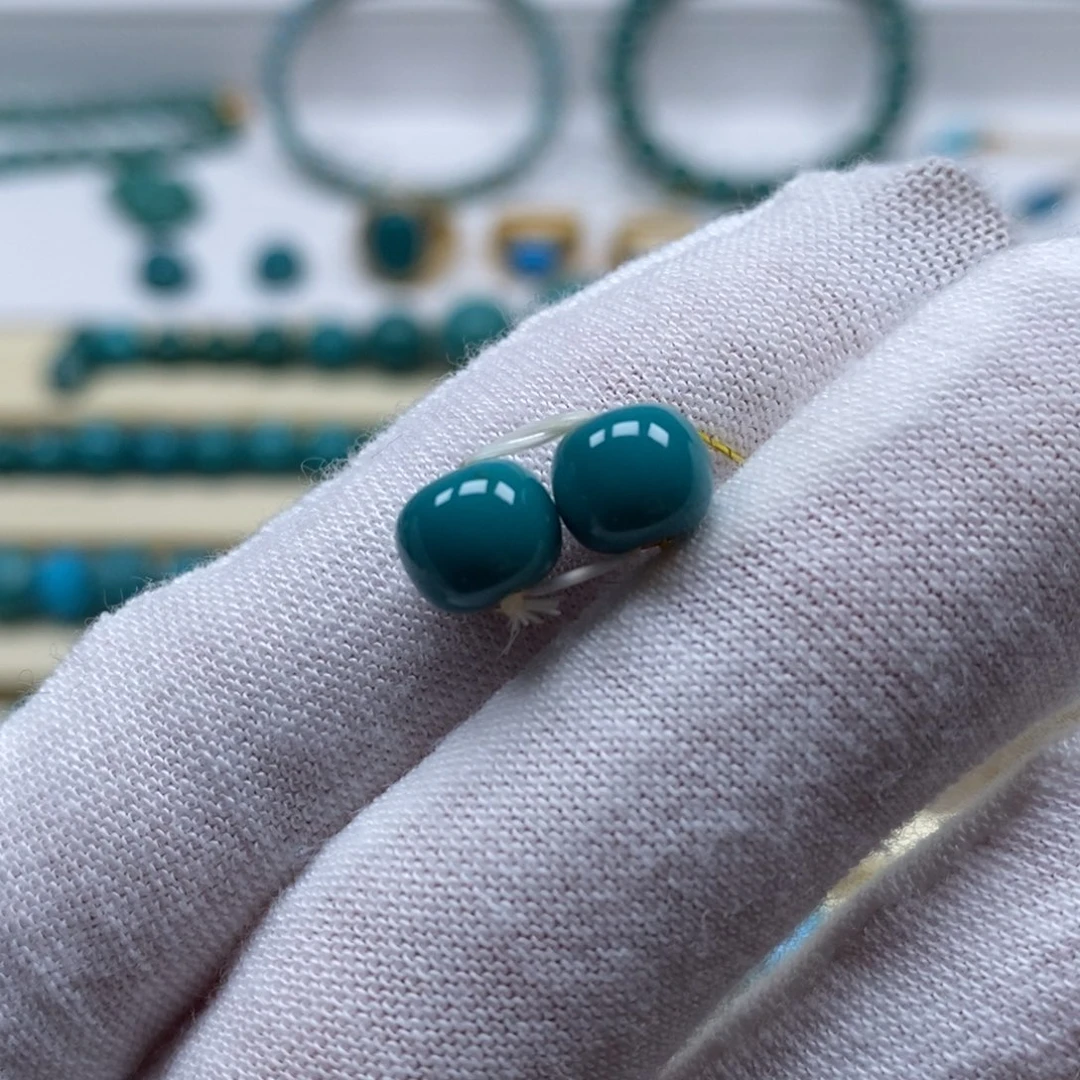 绿松石未镶嵌珠宝奇石老型对珠7.5mm