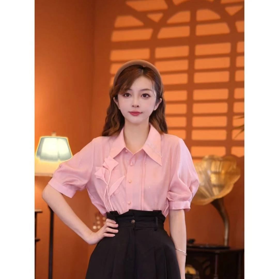 乐乐【桃乐丽丝】港味复古时尚气质短袖上衣02531