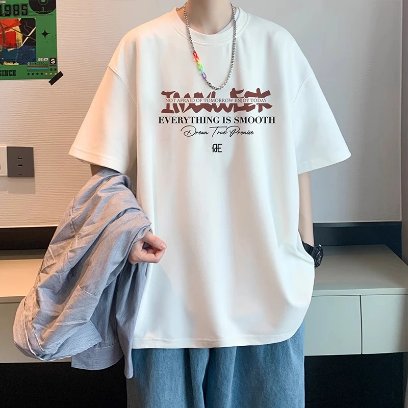 男新款青少年男生男士纯棉潮牌潮流oversize短袖美式复古半袖上衣