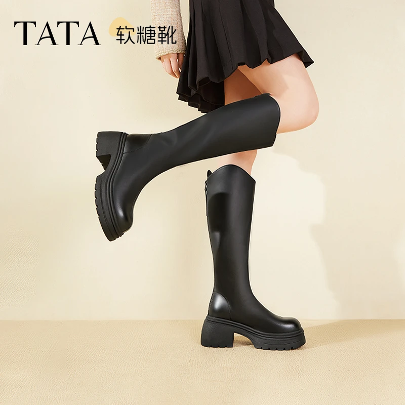 TATA他她软糖靴厚底长筒靴女靴子休闲加绒骑士靴秋冬新款CGG01DG5