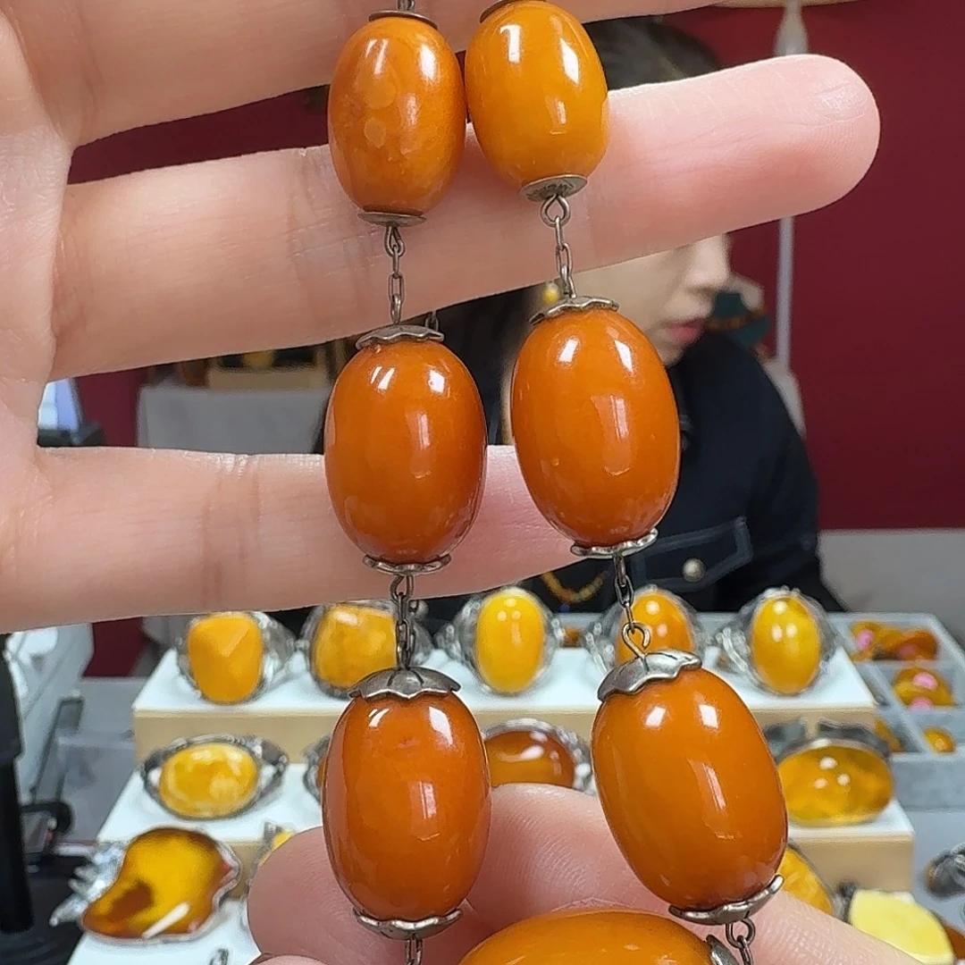 蜜蜡项链银S925镶嵌吊坠