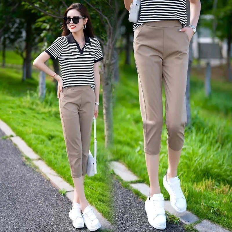 2025新款高腰夏季冰丝七分裤女士薄款速干百搭时尚哈伦小脚休闲裤