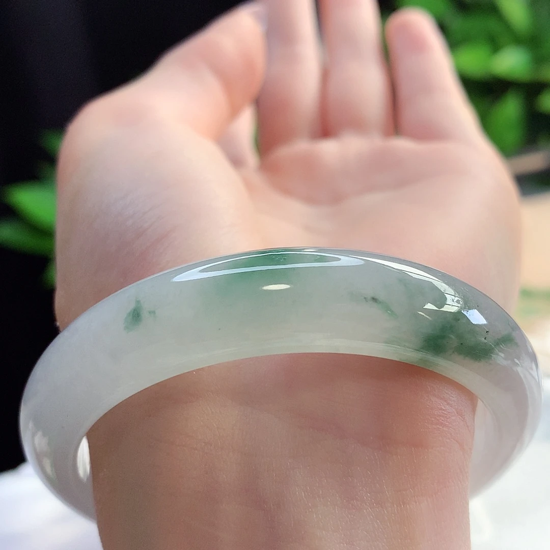 未镶嵌手镯翡翠天然A货翡翠56-57荷塘月色朦胧美镯2号
