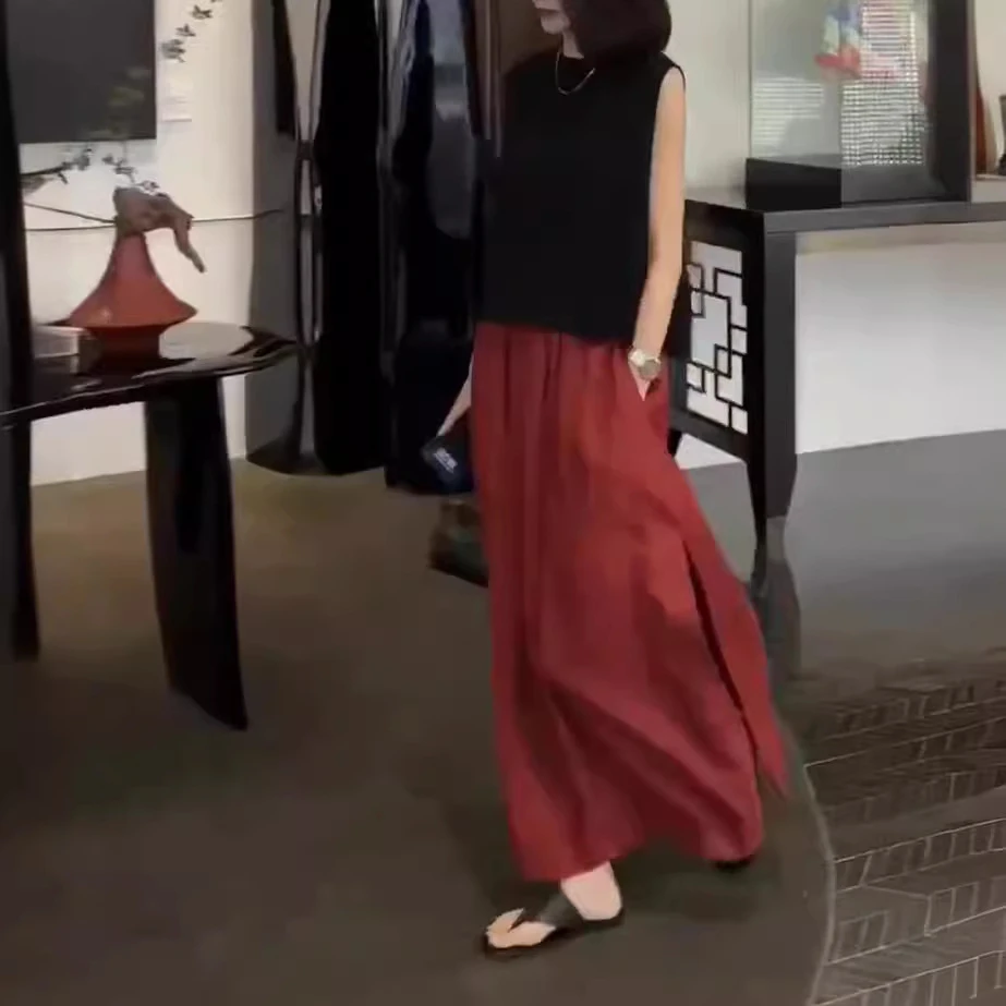 24508大爱美依缘2025夏季新款高级感无袖马甲高腰开叉半身裙女潮