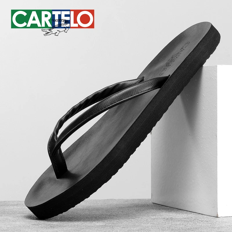 卡帝乐鳄鱼夏季男女人字拖鞋外穿凉拖高级感皮面软底沙滩鞋男拖鞋