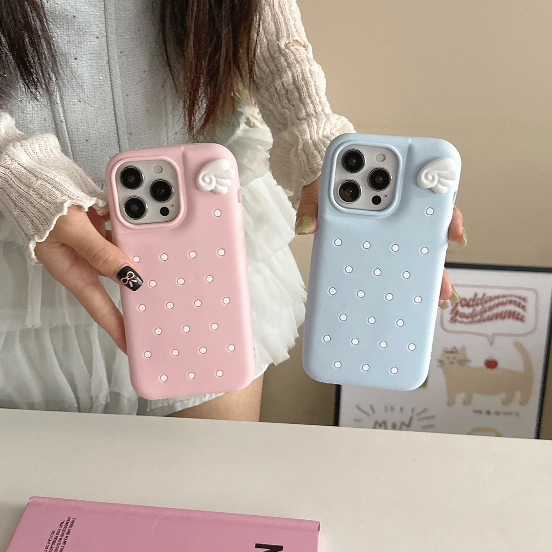 苹果|波点天使翅膀适用iPhone16女款ins创意简约15卡通硅胶手机壳