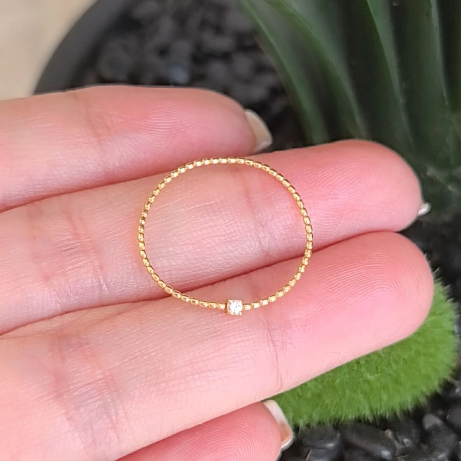 天然一分真钻18k金AU750芝麻珠编织细款戒指